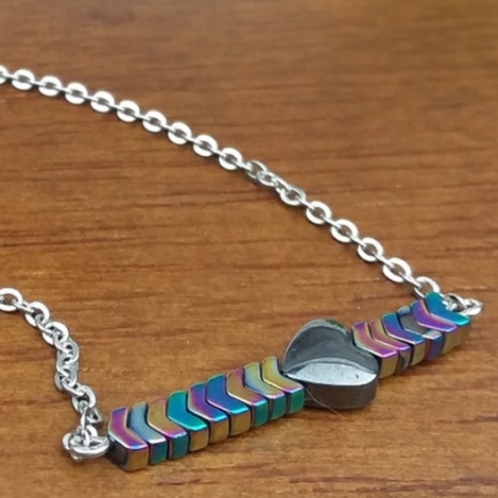 ❤️Last 1 ❤️Hematite Heart & Arrow Silver Necklace